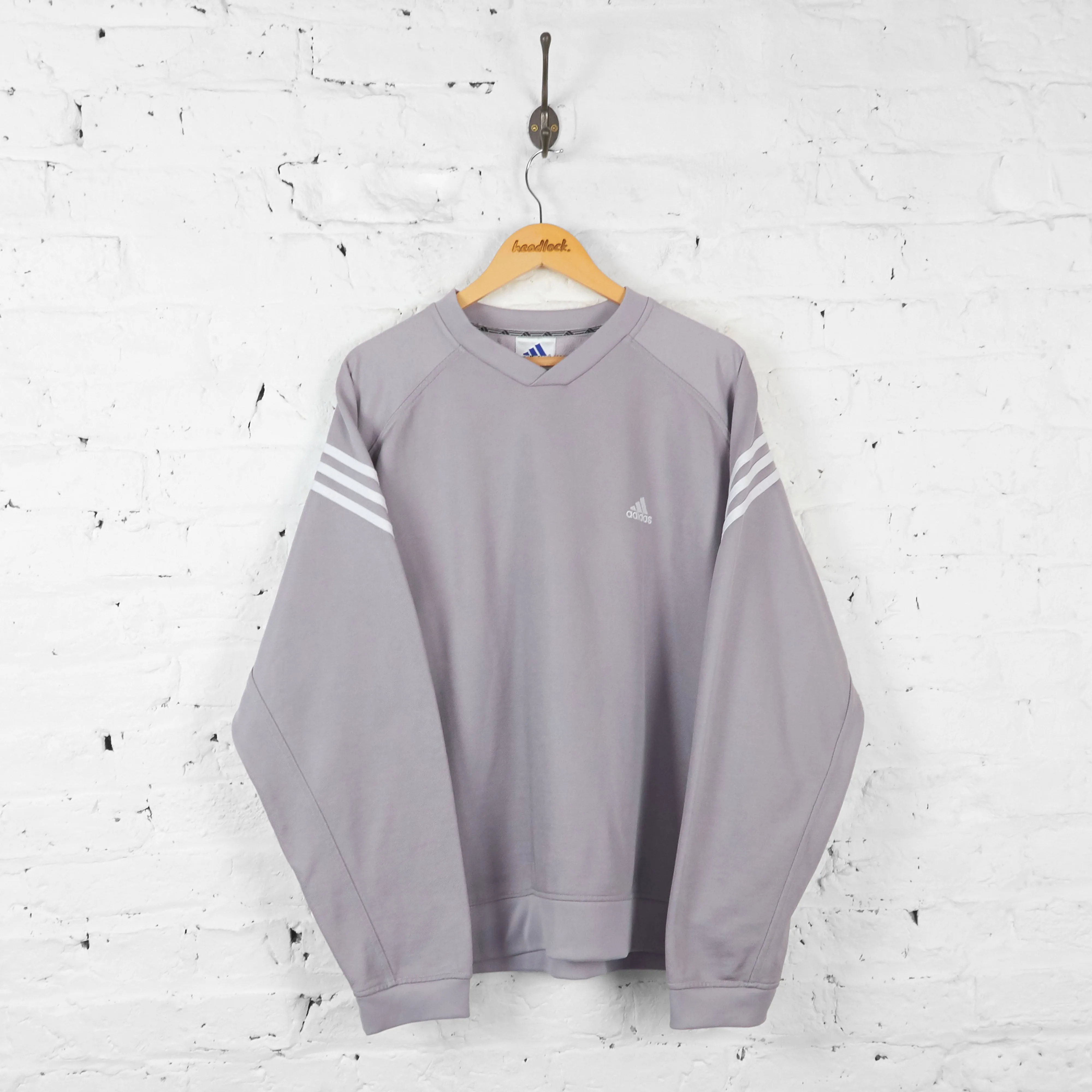 Vintage V- Neck Adidas Sweatshirt - Grey - L