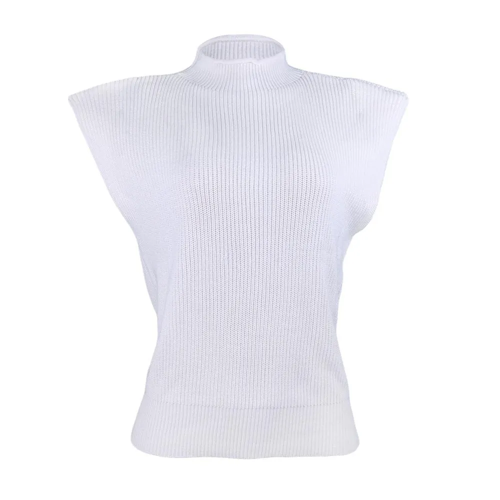 Women High Neck Sleeveless Knitting Top Sweaters