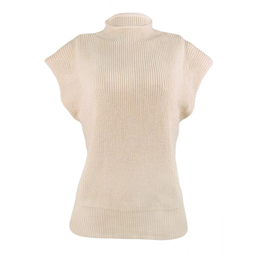 Women High Neck Sleeveless Knitting Top Sweaters