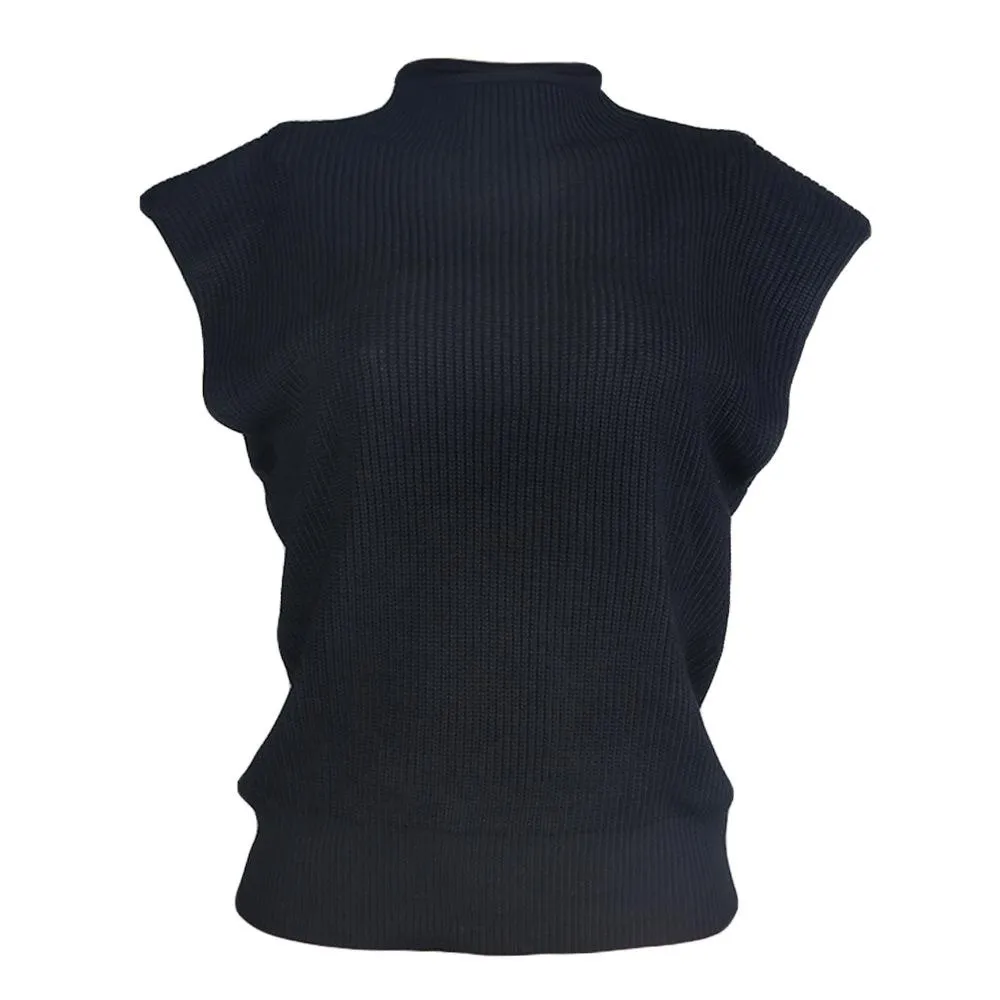 Women High Neck Sleeveless Knitting Top Sweaters