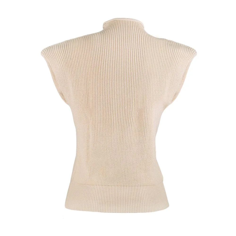 Women High Neck Sleeveless Knitting Top Sweaters