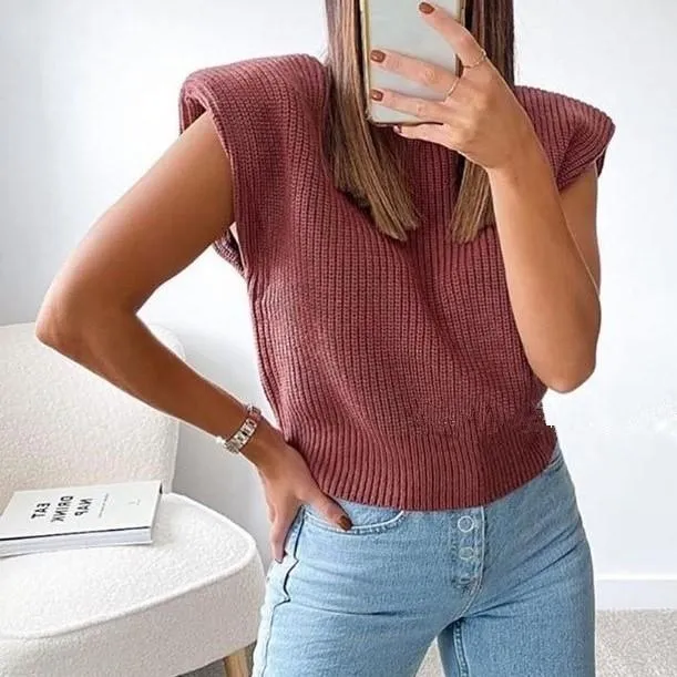 Women High Neck Sleeveless Knitting Top Sweaters