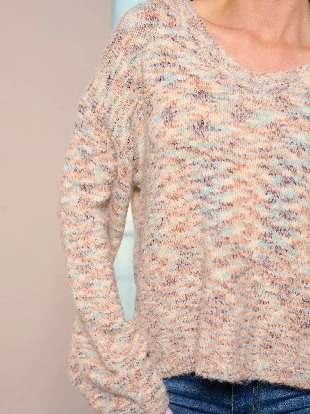 WOMEN'S LONG PUFF SLEEVE MULTI COLOR PULLOVER SWEATER