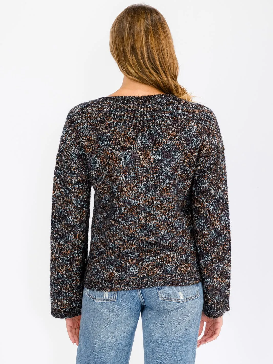 WOMEN'S LONG PUFF SLEEVE MULTI COLOR PULLOVER SWEATER