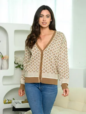 WOMEN'S LONG SLEEVE BUTTON UP COLOR BLOCK SWEATER