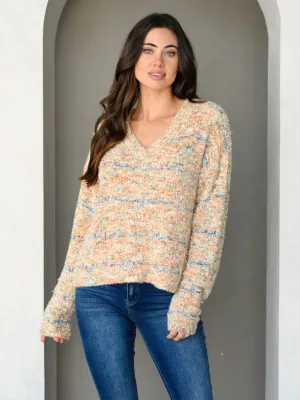 WOMEN'S LONG SLEEVE COLORBLOCK V-NECK PULLOVER SWEATER