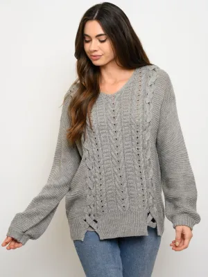 WOMEN'S LONG SLEEVE KNIT V-NECK SWEATER
