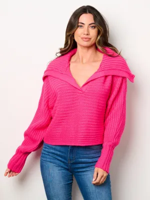 WOMEN'S LONG SLEEVE V-NECK COLLAR PULLOVER SWEATER