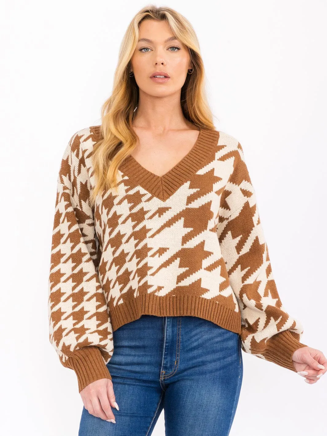 WOMEN'S LONG SLEEVE V-NECK COLORBLOCK PULLOVER SWEATER