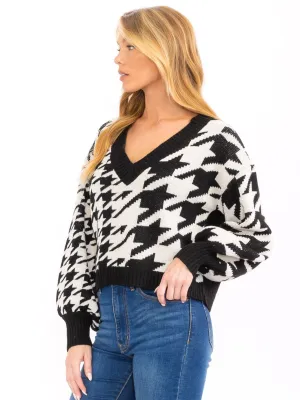 WOMEN'S LONG SLEEVE V-NECK COLORBLOCK PULLOVER SWEATER