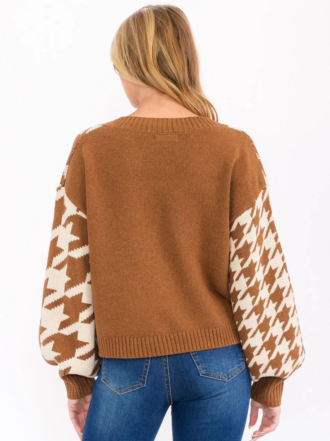 WOMEN'S LONG SLEEVE V-NECK COLORBLOCK PULLOVER SWEATER