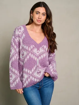 WOMEN'S LONG SLEEVE V-NECK DISTRESS COLORBLOCK SWEATER