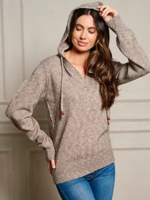 WOMEN'S LONG SLEEVE V-NECK HOODED PULLOVER SWEATER