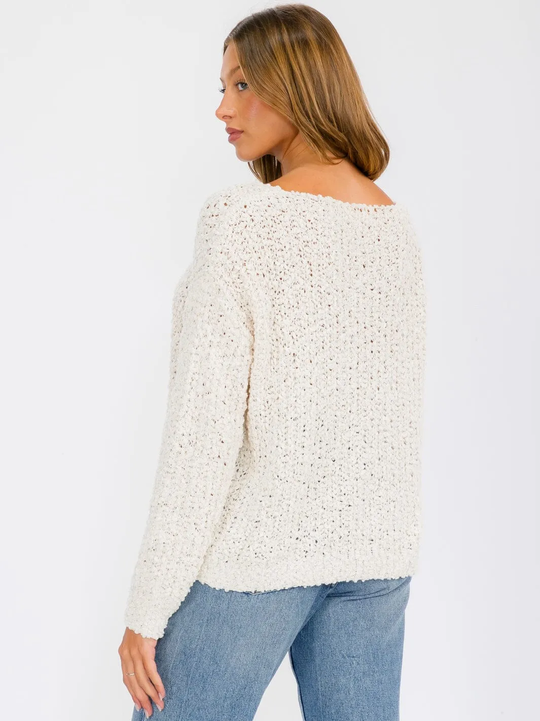 WOMEN'S LONG SLEEVE V-NECK KNIT PULLOVER SWEATER