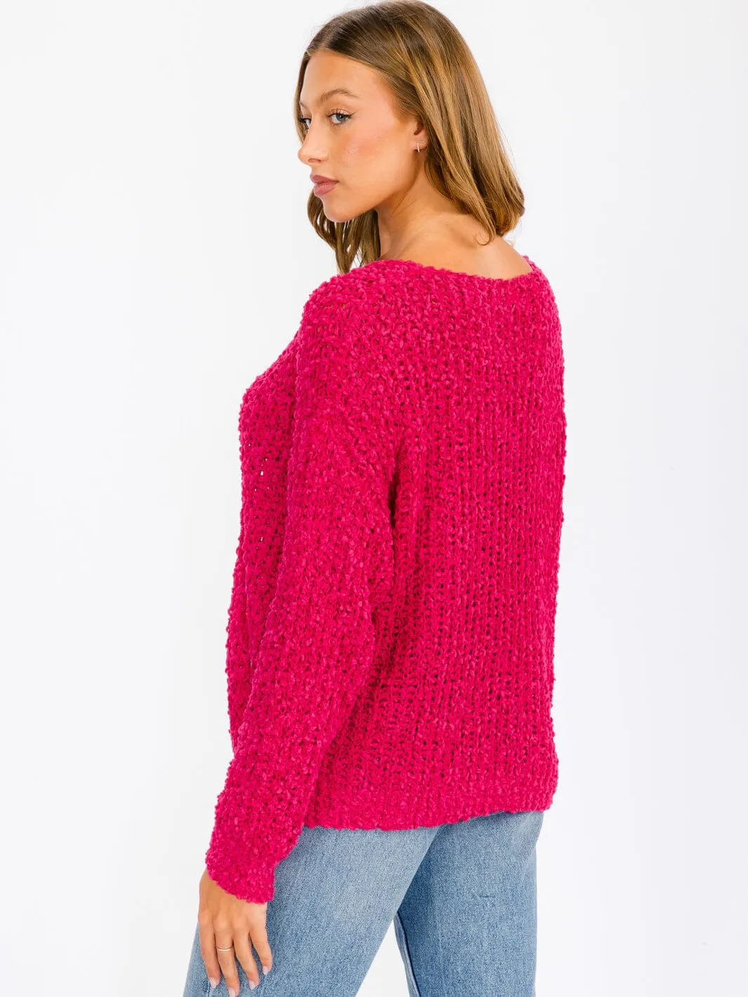WOMEN'S LONG SLEEVE V-NECK KNIT PULLOVER SWEATER