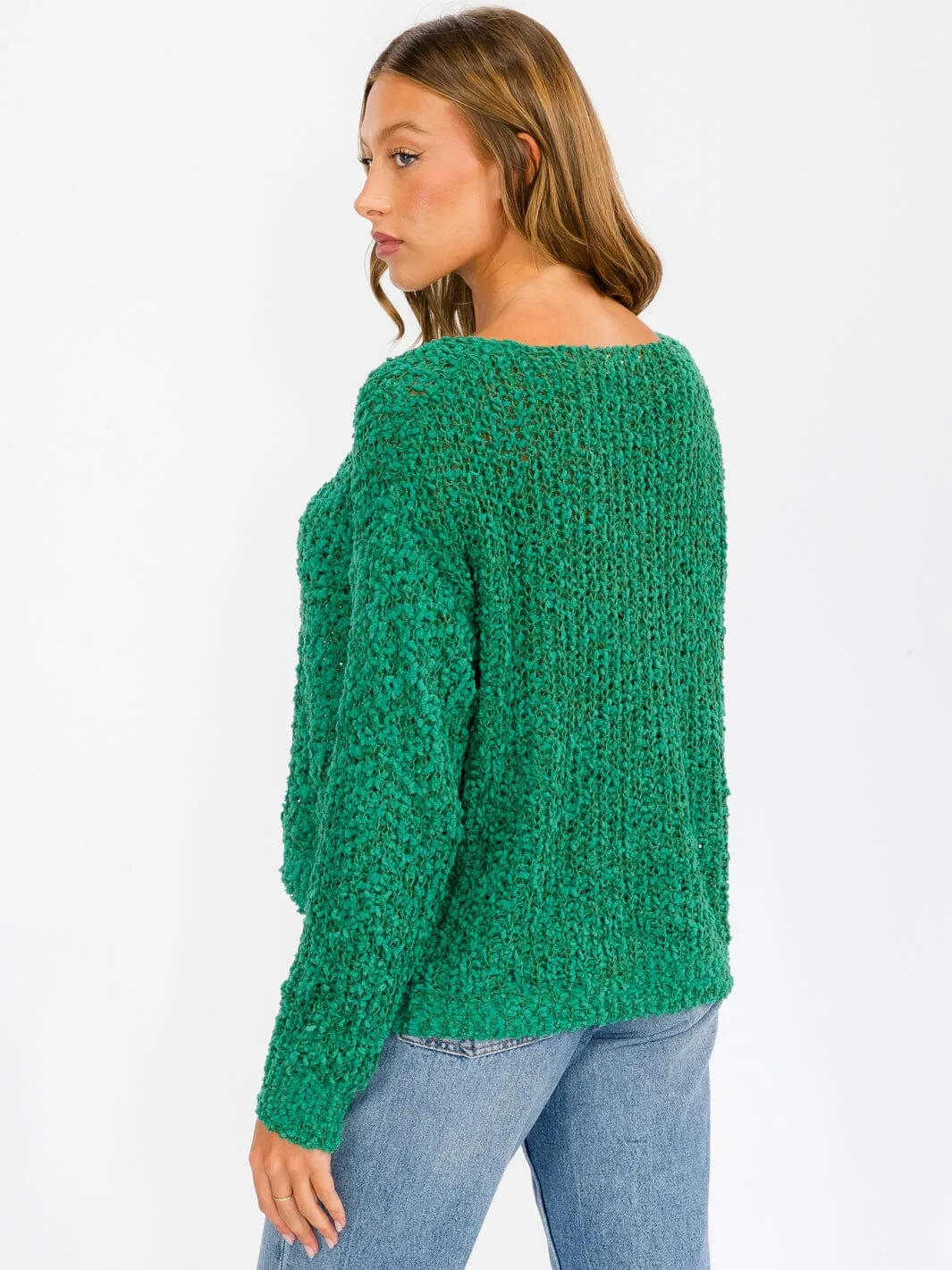WOMEN'S LONG SLEEVE V-NECK KNIT PULLOVER SWEATER