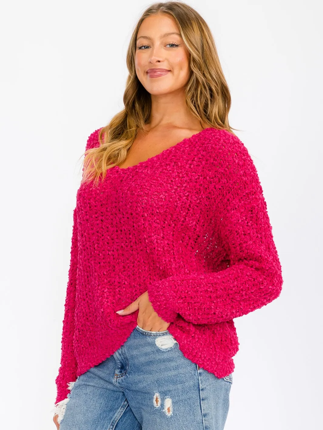 WOMEN'S LONG SLEEVE V-NECK KNIT PULLOVER SWEATER
