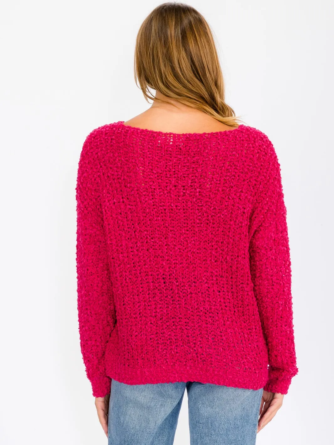 WOMEN'S LONG SLEEVE V-NECK KNIT PULLOVER SWEATER