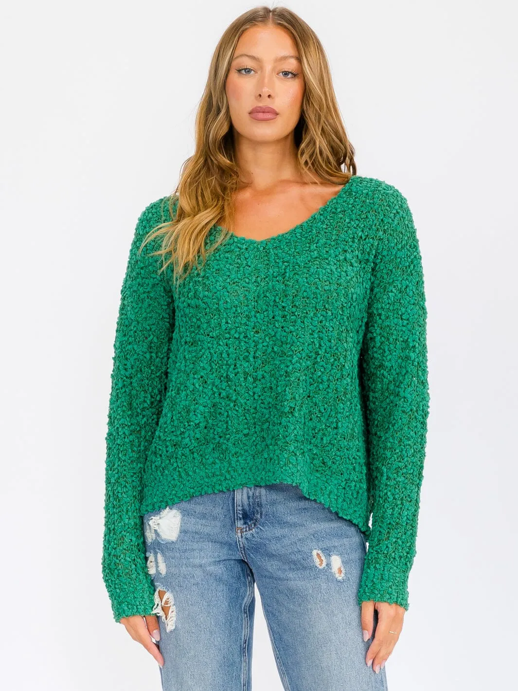 WOMEN'S LONG SLEEVE V-NECK KNIT PULLOVER SWEATER