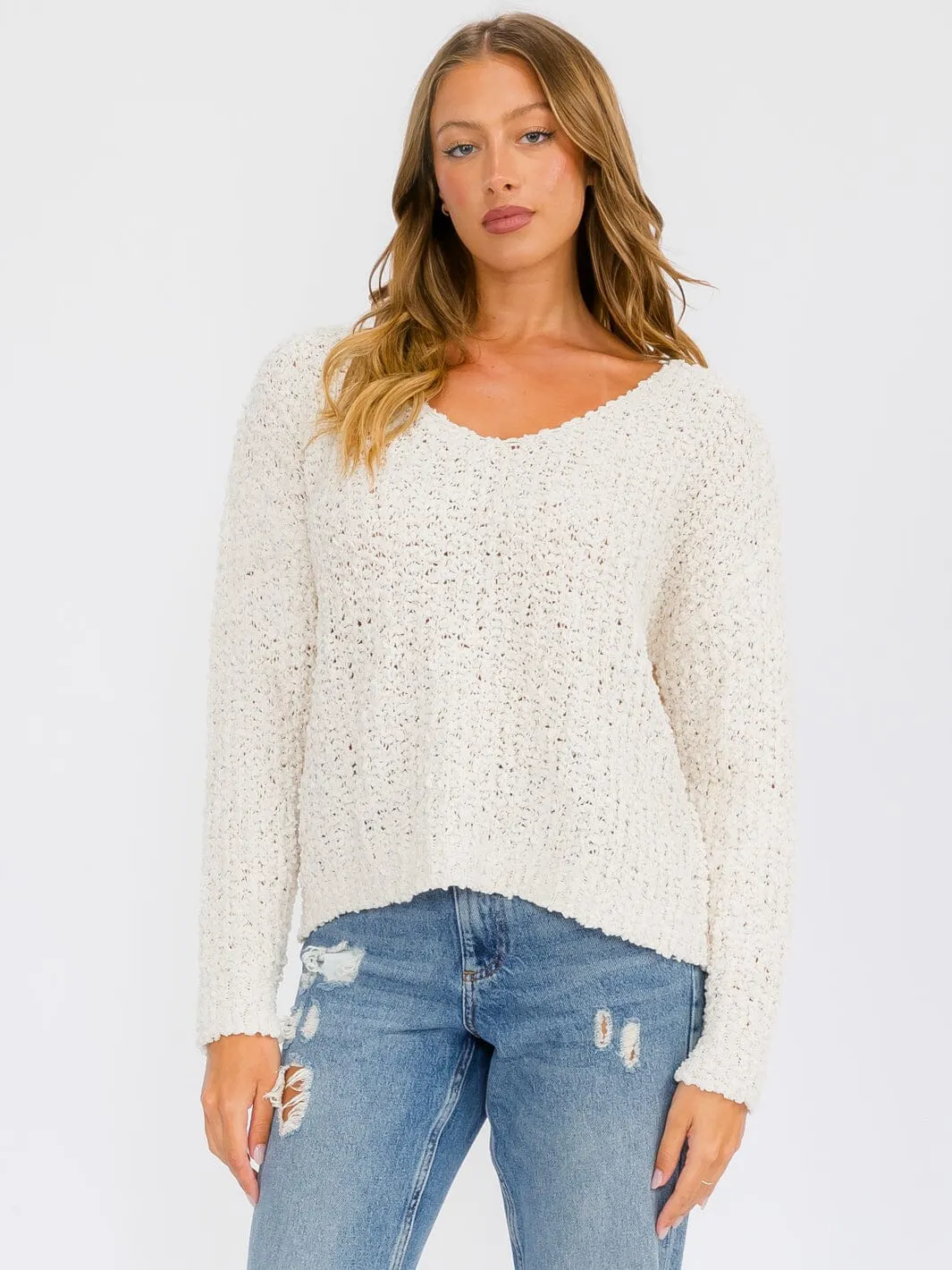 WOMEN'S LONG SLEEVE V-NECK KNIT PULLOVER SWEATER