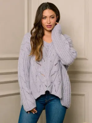 WOMEN'S LONG SLEEVE V-NECK KNIT SWEATER