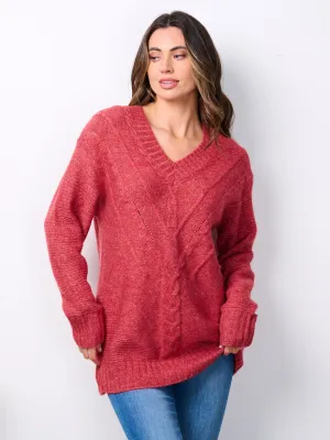 WOMEN'S LONG SLEEVE V-NECK KNITTED PULLOVER SWEATER