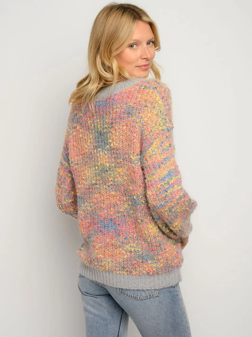 WOMEN'S LONG SLEEVE V-NECK MULTI SWEATER