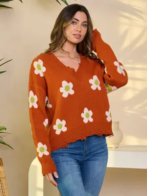 WOMEN'S LONG SLEEVE V-NECK PULLOVER GRAPHIC SWEATER