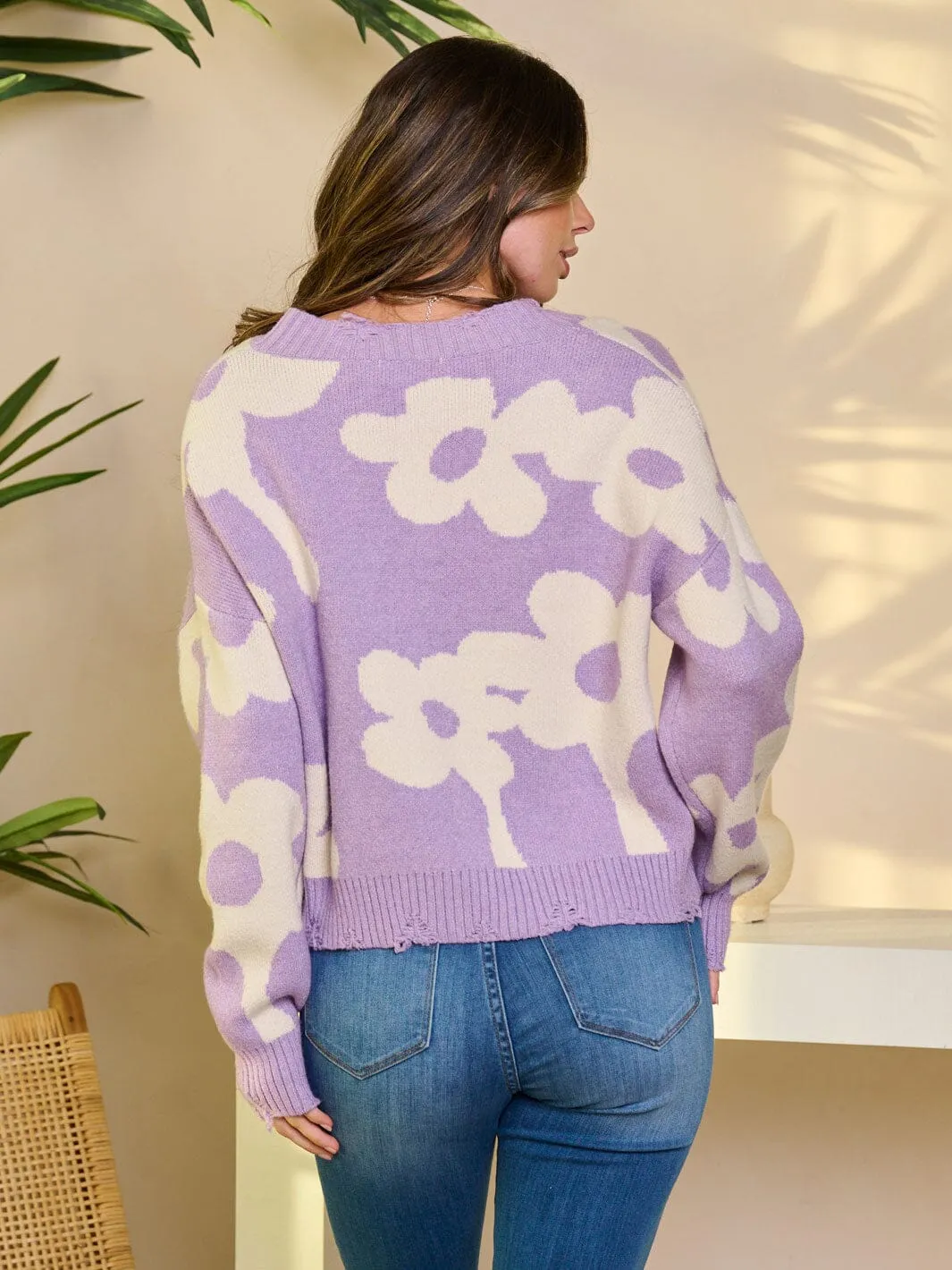 WOMEN'S LONG SLEEVE V-NECK PULLOVER GRAPHIC SWEATER