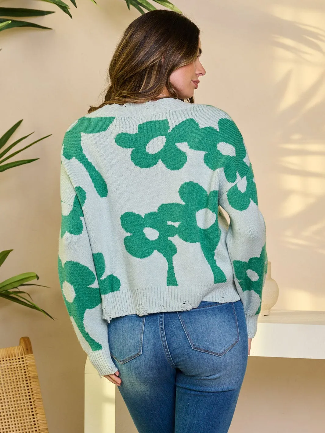 WOMEN'S LONG SLEEVE V-NECK PULLOVER GRAPHIC SWEATER