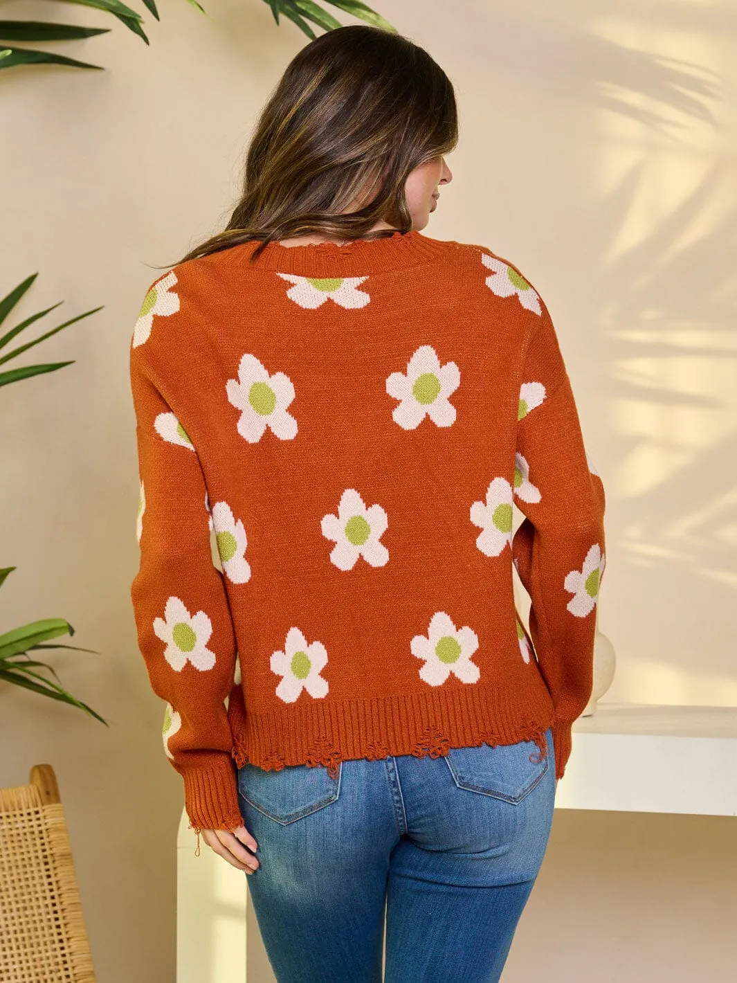 WOMEN'S LONG SLEEVE V-NECK PULLOVER GRAPHIC SWEATER