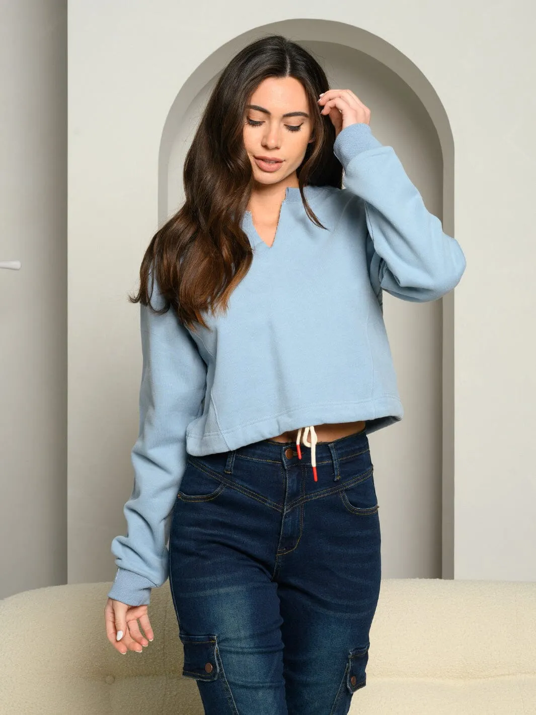 WOMEN'S LONG SLEEVE V-NECK PULLOVER SWEATER