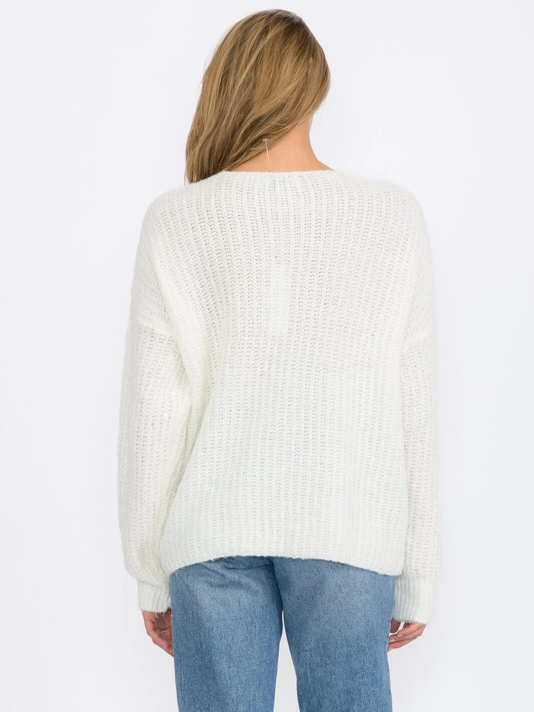 WOMEN'S LONG SLEEVE V-NECK SEQUINS PULLOVER SWEATER