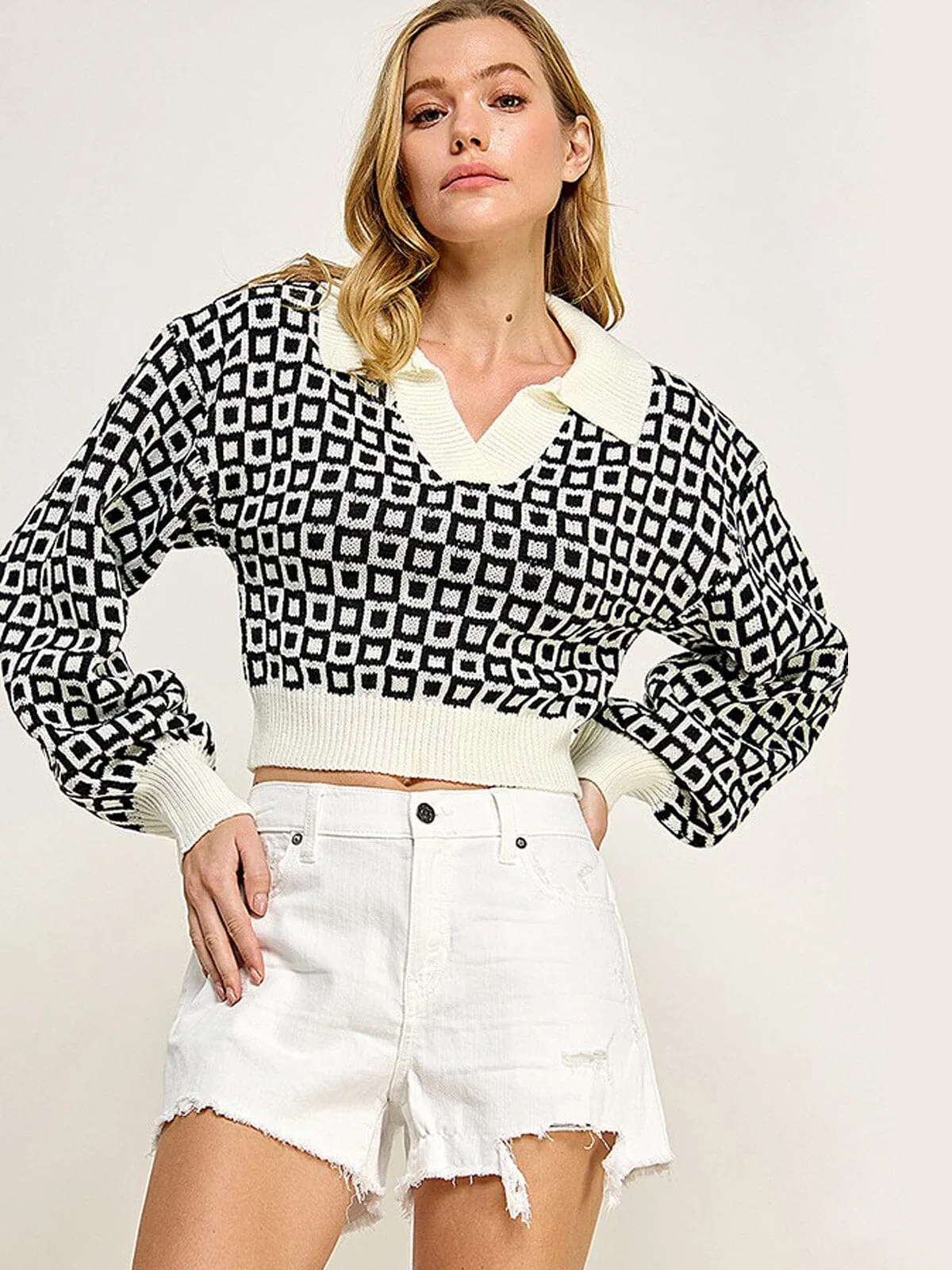 WOMEN'S LONG SLEEVES V-NECK PULLOVER PRINTED SWEATER