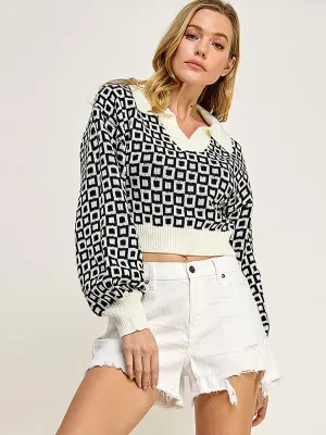 WOMEN'S LONG SLEEVES V-NECK PULLOVER PRINTED SWEATER