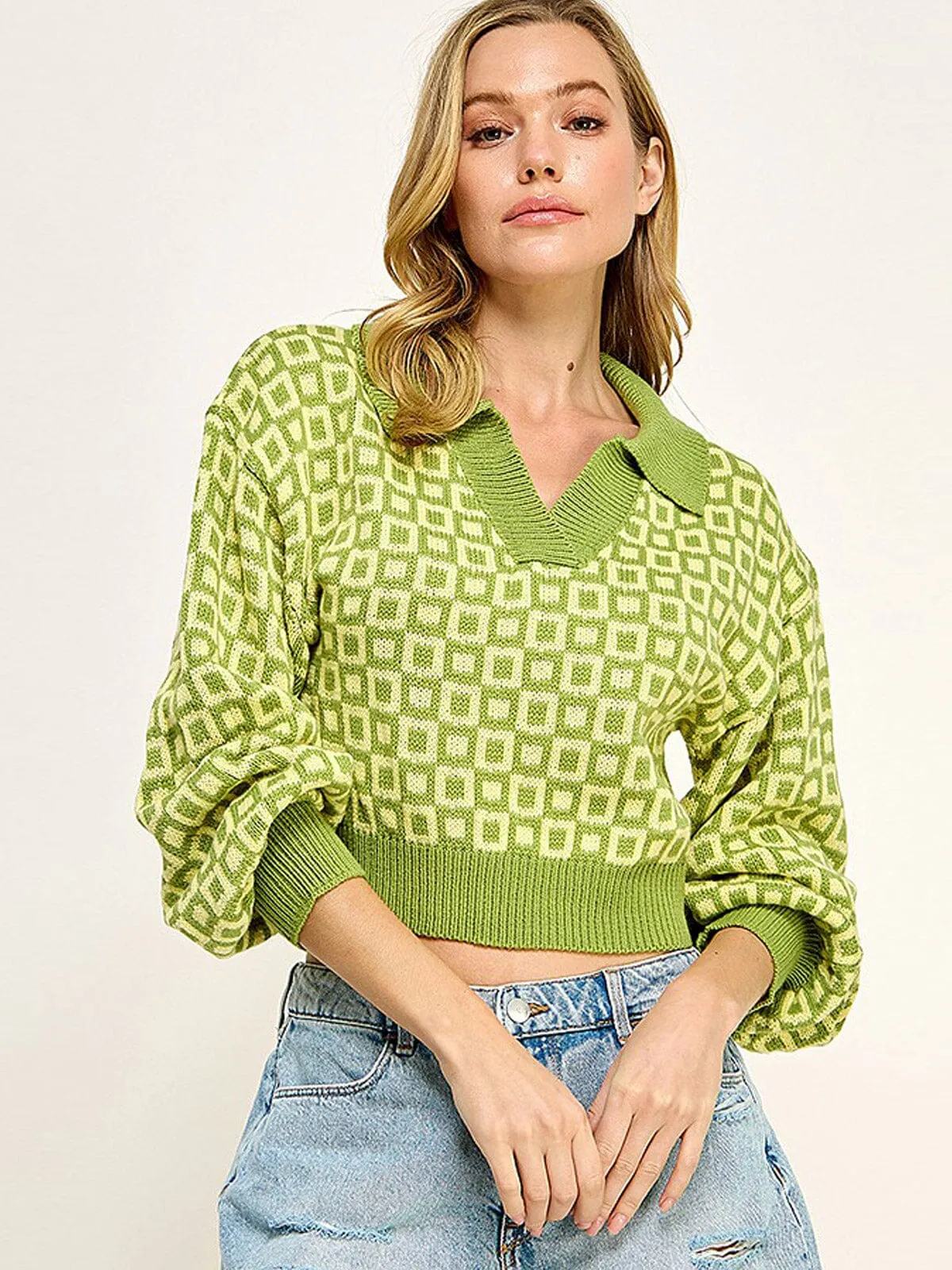 WOMEN'S LONG SLEEVES V-NECK PULLOVER PRINTED SWEATER