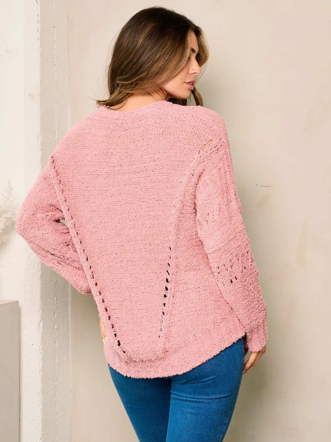 WOMEN'S LONG SLEEVES V-NECK SHERAP KNIT SWEATER