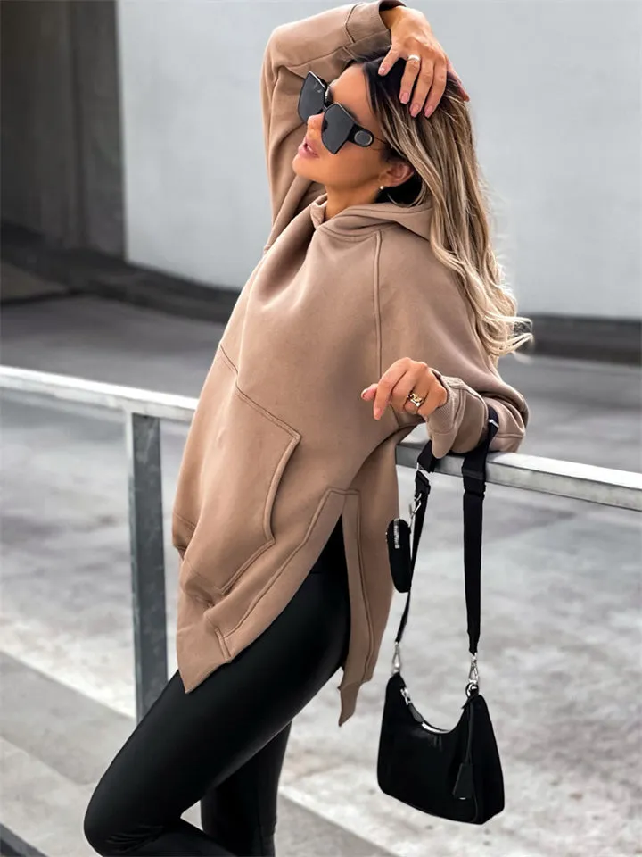 Women's Loose Fit Pocket Side Slit Hoodies
