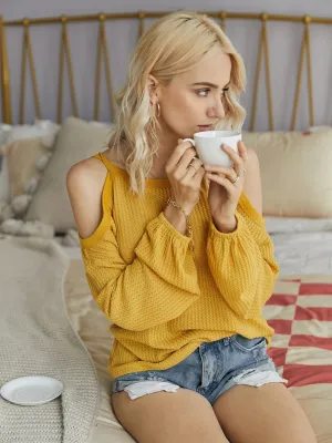 Women's Round Neck Cold Shoulder Blouse Sweatshirts