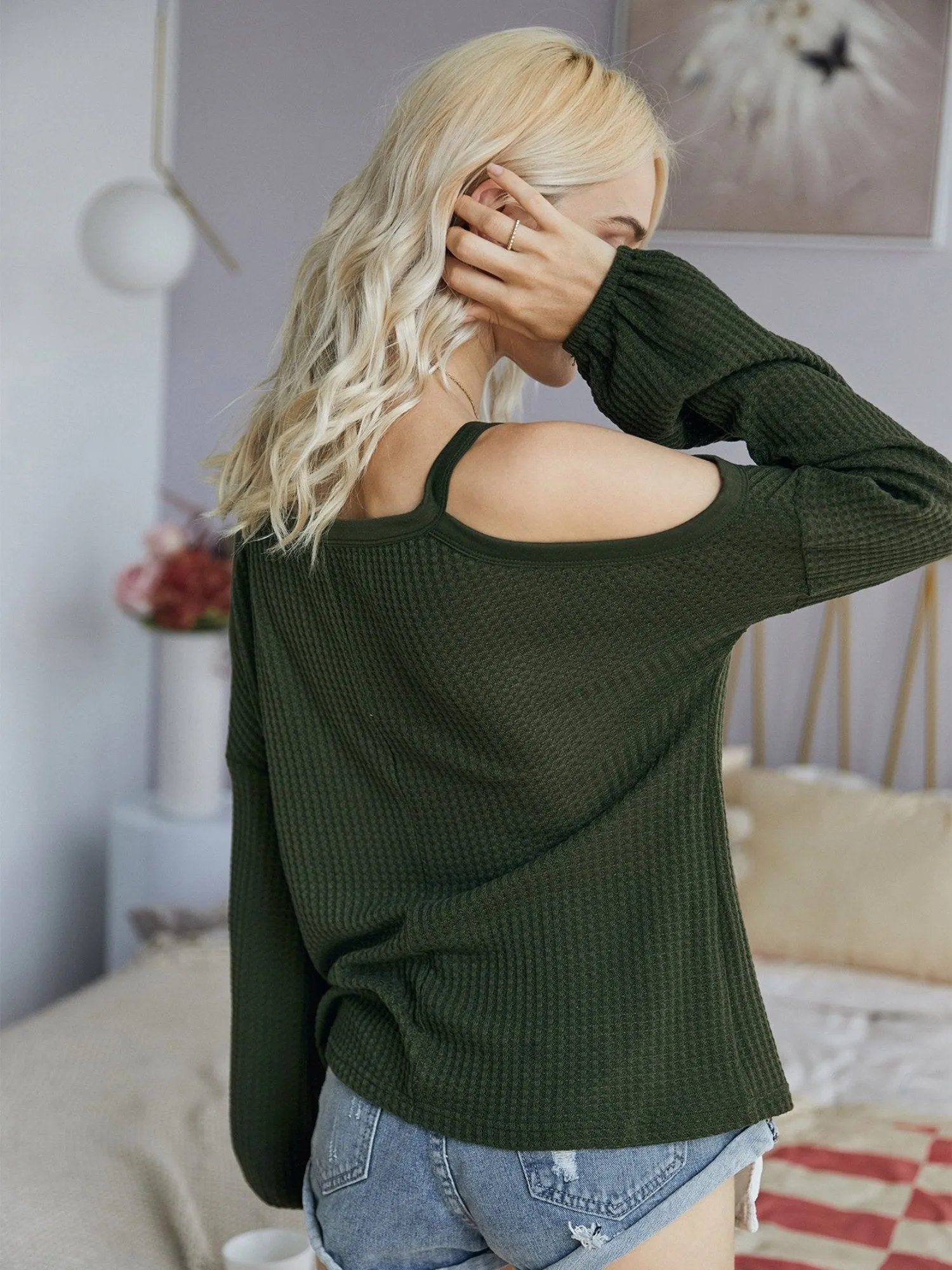 Women's Round Neck Cold Shoulder Blouse Sweatshirts
