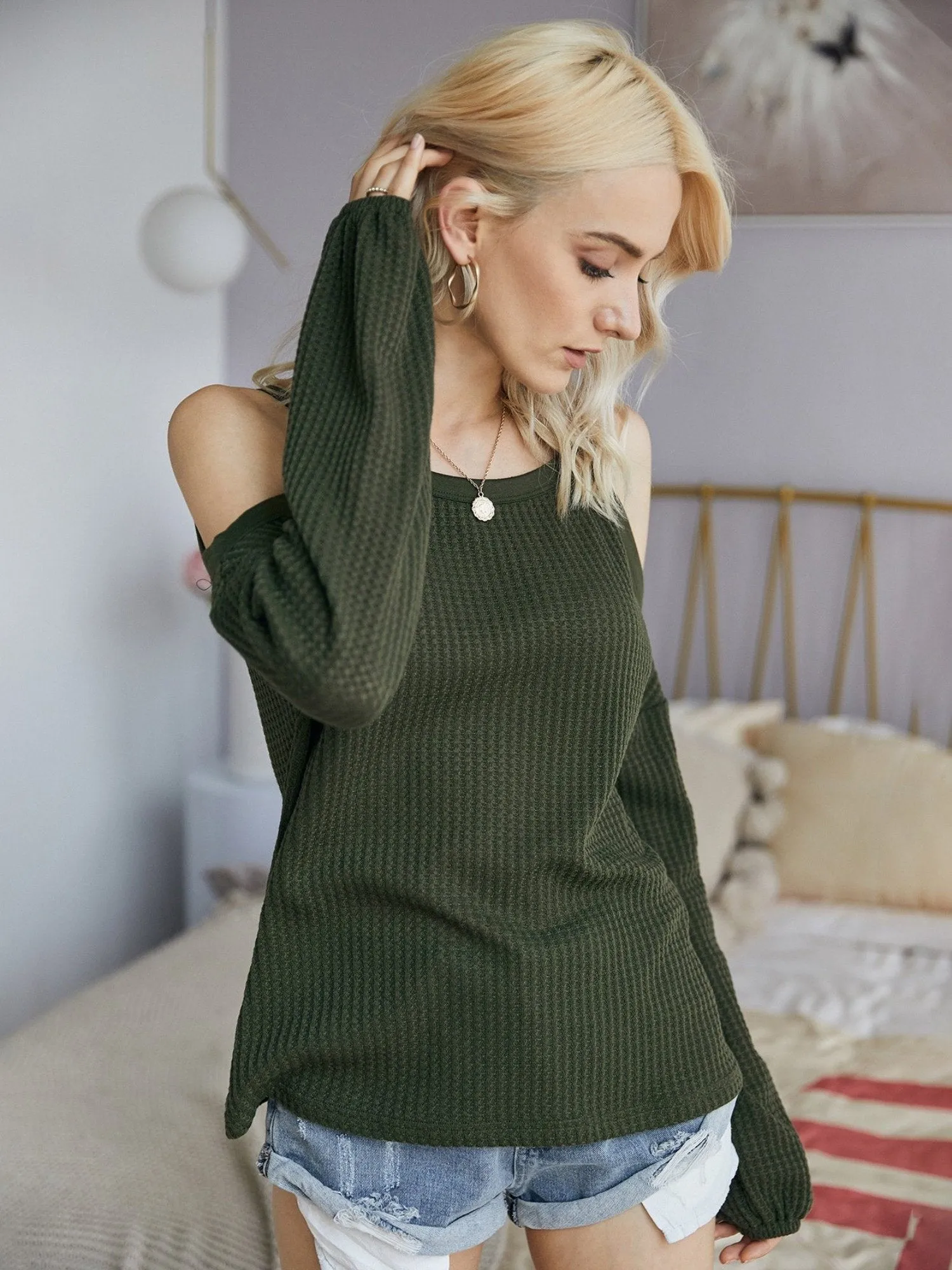Women's Round Neck Cold Shoulder Blouse Sweatshirts