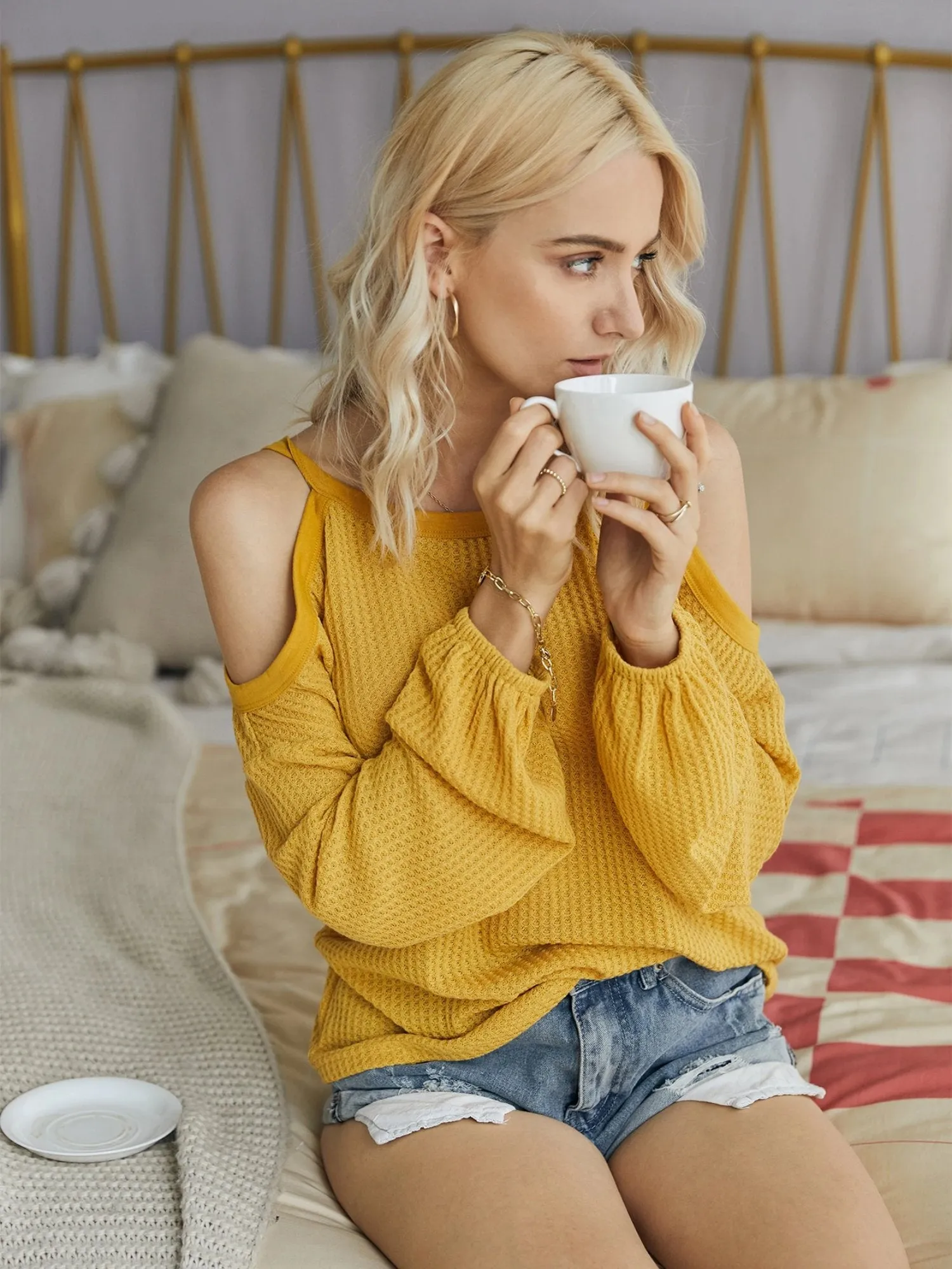 Women's Round Neck Cold Shoulder Blouse Sweatshirts