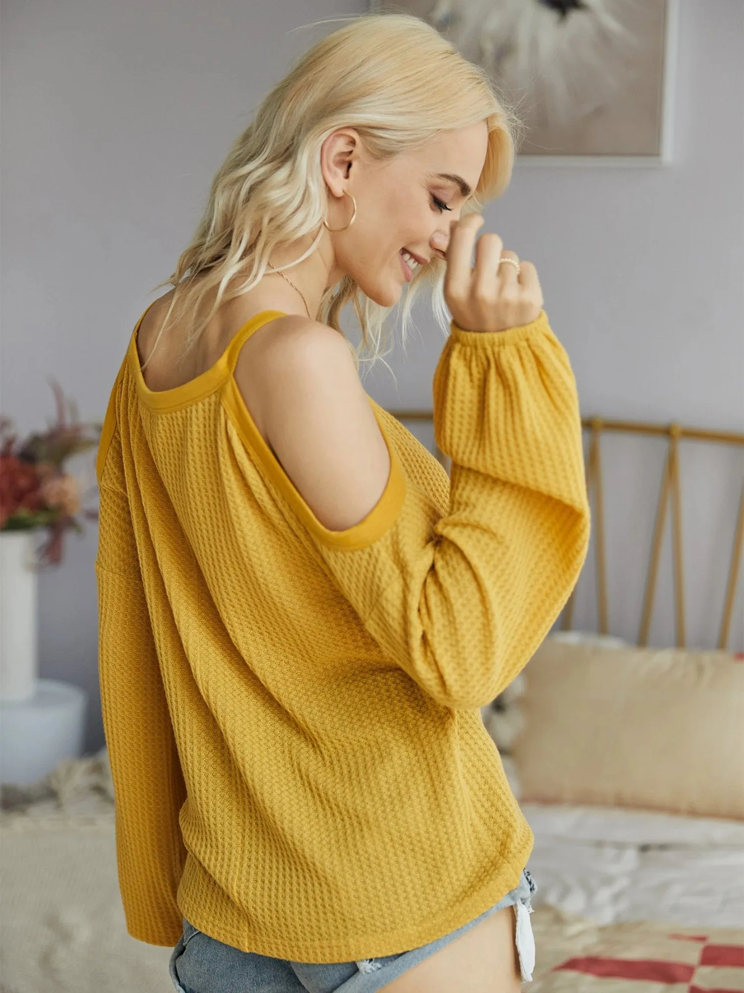 Women's Round Neck Cold Shoulder Blouse Sweatshirts
