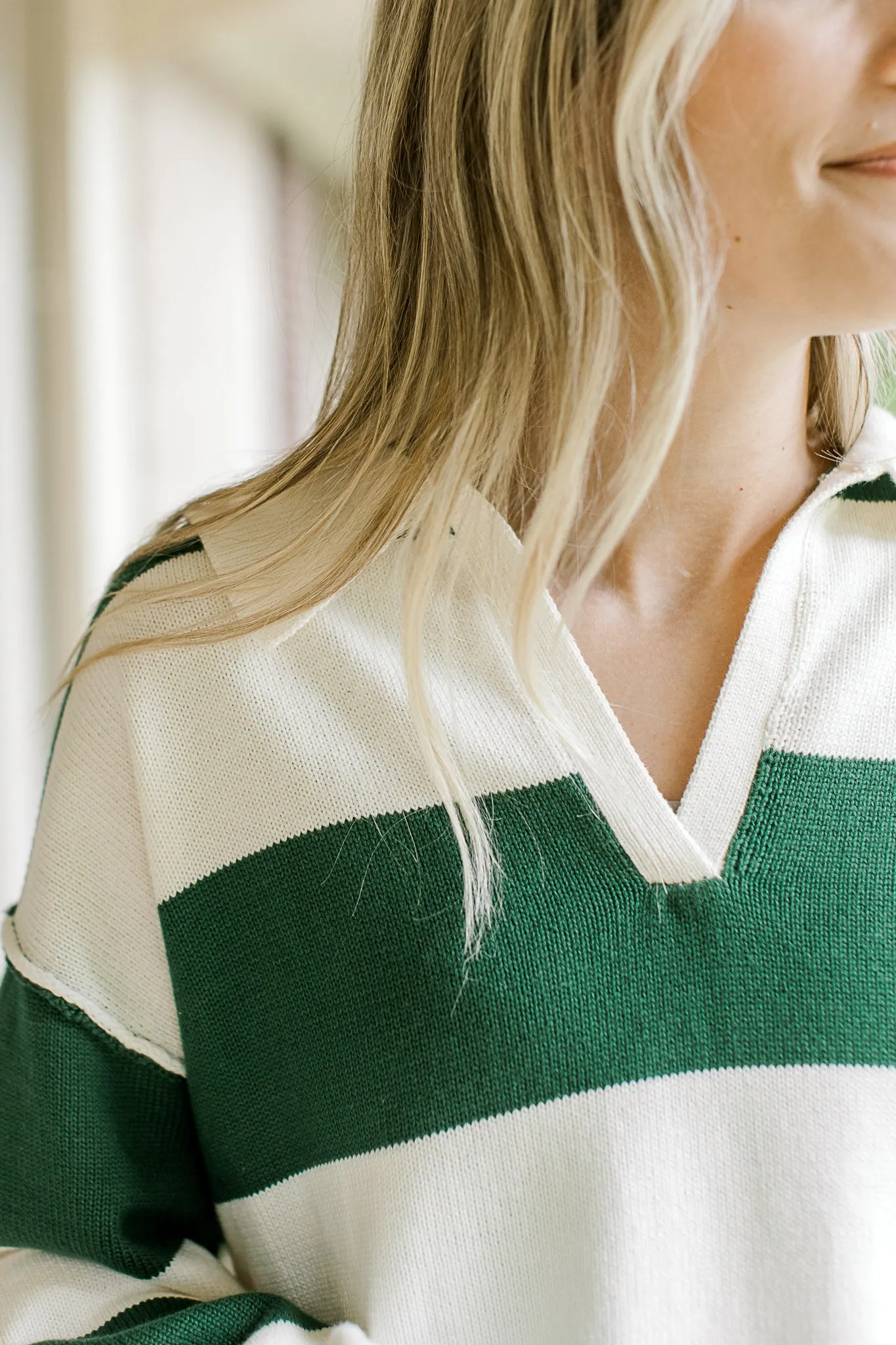 XZ Collared Green Stripe Sweater