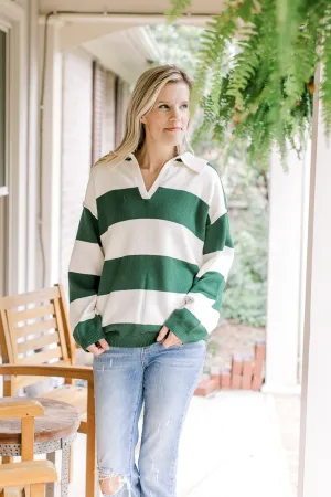 XZ Collared Green Stripe Sweater