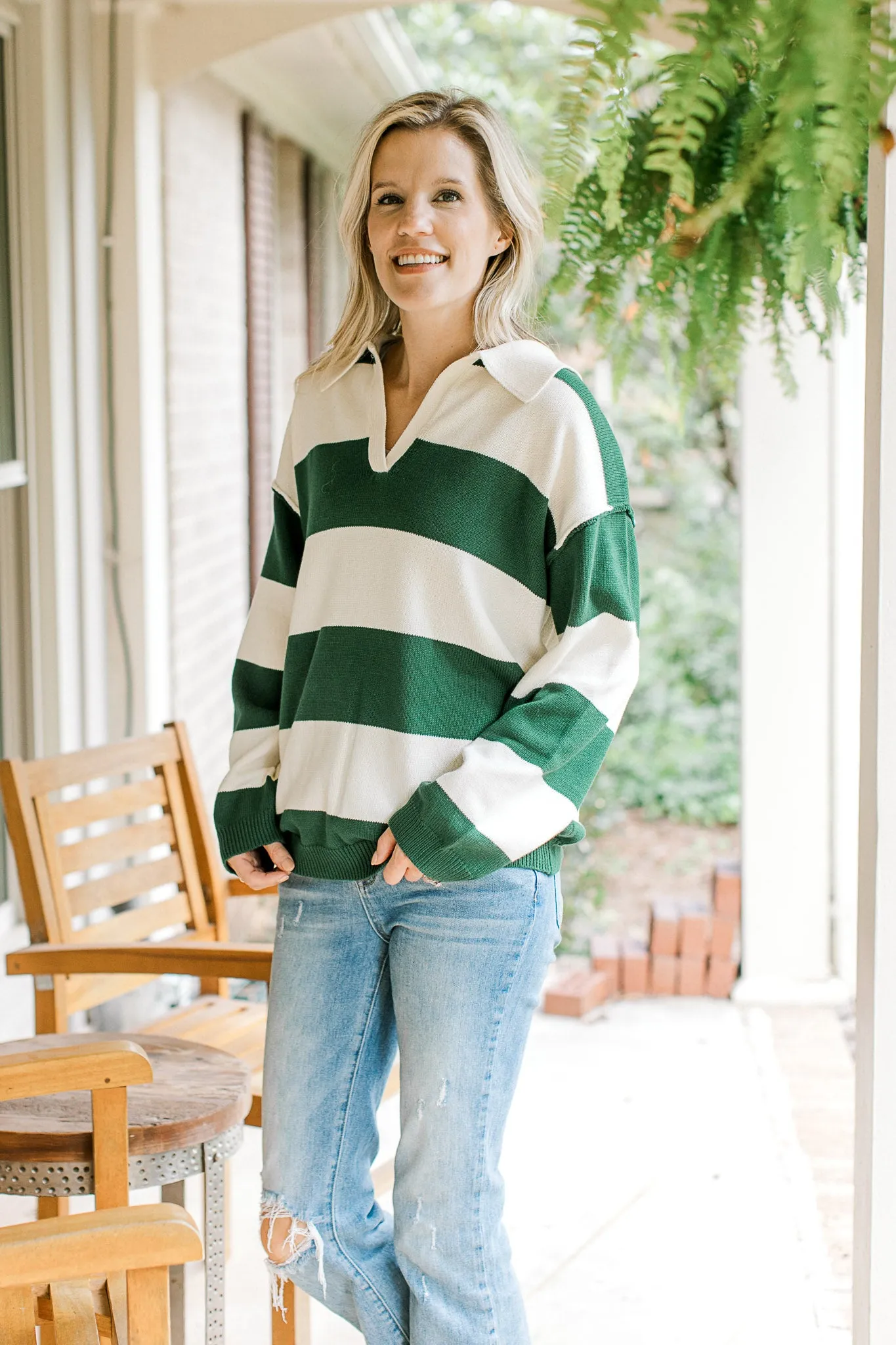 XZ Collared Green Stripe Sweater