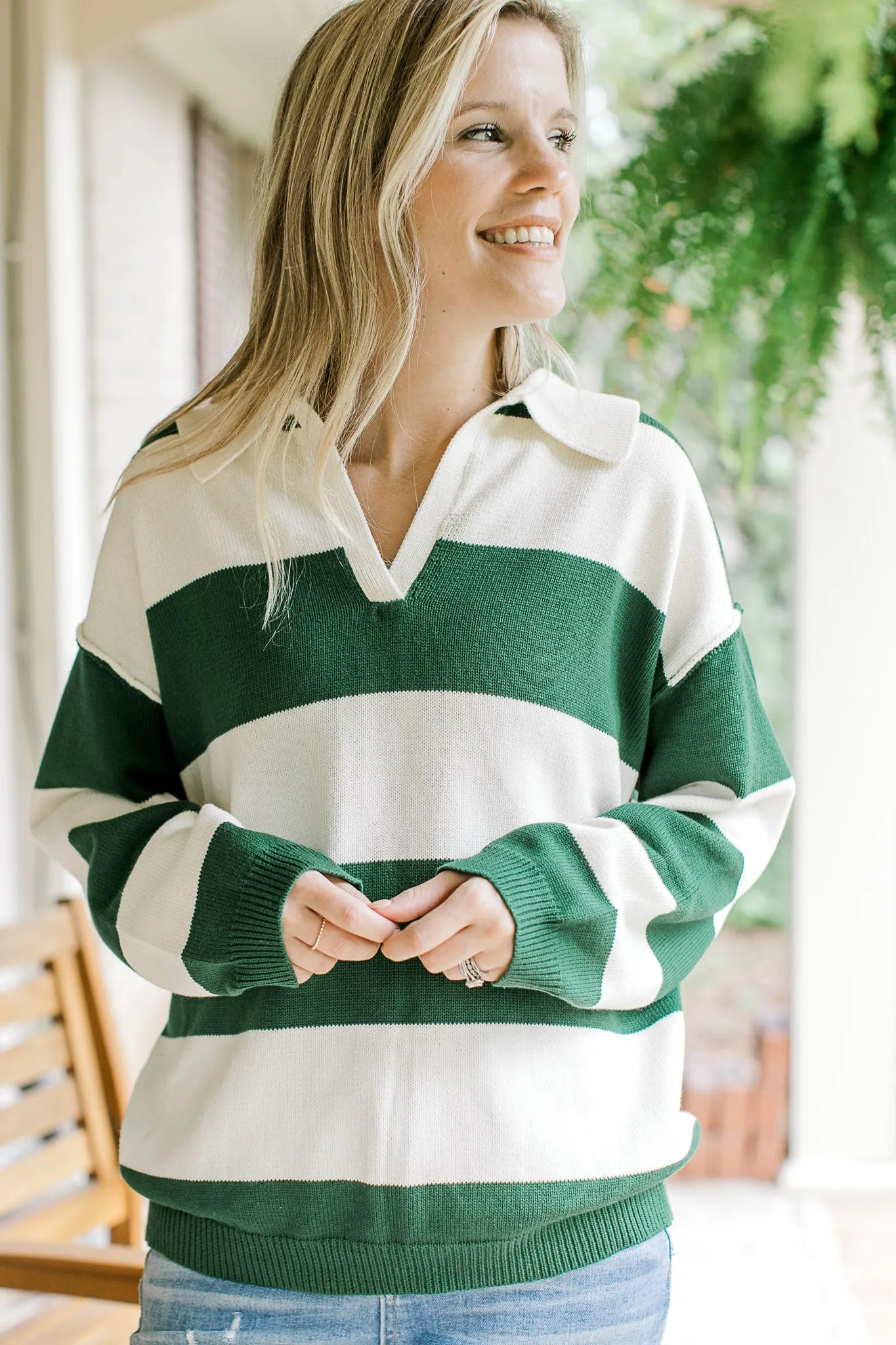 XZ Collared Green Stripe Sweater